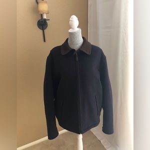 Nautica Blue Wool Bomber jacket with brown suede leather collar